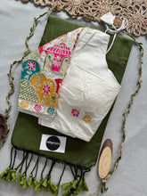 Mehndi Handloom Cotton Saree With Embrodery Work Redy Made Blouse